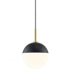 Renee 1-Light Aged Brass/Black Pendant with Opal Glossy Shade by MITZI HUDSON VALLEY LIGHTING