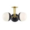 Renee 11 in. 3-Light Aged Brass/Black Semi-Flush Mount with Opal Glossy Shade by MITZI HUDSON VALLEY LIGHTING
