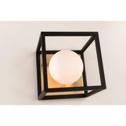 Aira 1-Light Aged Brass 5 in. W LED Bath Light with Opal Etched Glass and Black Accents by MITZI HUDSON VALLEY LIGHTING -EcoSmart Sales aged brass black mitzi hudson valley lighting vanity lighting h141301 agb bk 1f 1000