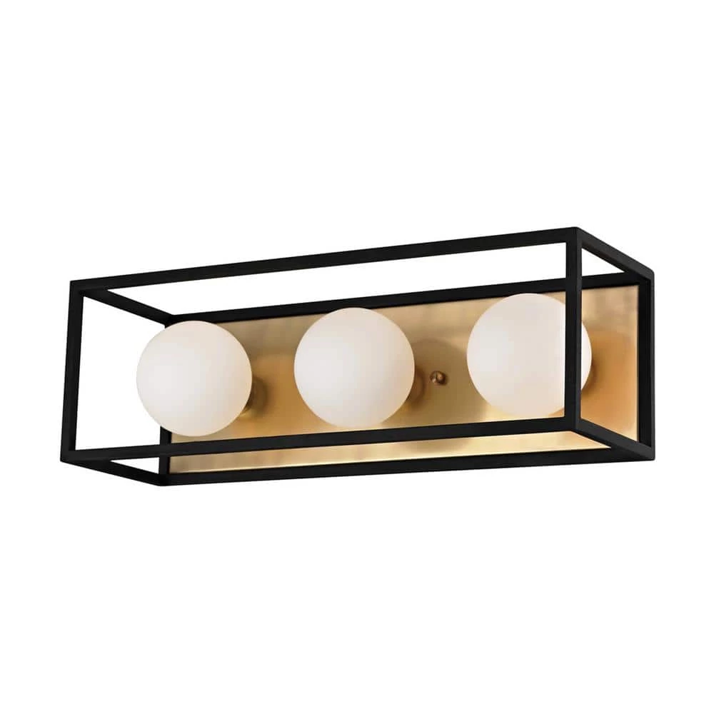 Aira 3-Light Aged Brass 15 in. W LED Bath Light with Opal Etched Glass and Black Accents by MITZI HUDSON VALLEY LIGHTING 3 Aira 3-Light Aged Brass 15 in. W LED Bath Light with Opal Etched Glass and Black Accents by MITZI HUDSON VALLEY LIGHTING