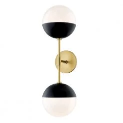 Renee 2-Light Aged Brass/Black Wall Sconce with Opal Glossy Shade by MITZI HUDSON VALLEY LIGHTING