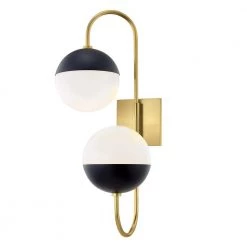 Renee 2-Light Aged Brass/Black Wall Sconce with Opal Glossy Shade by MITZI HUDSON VALLEY LIGHTING