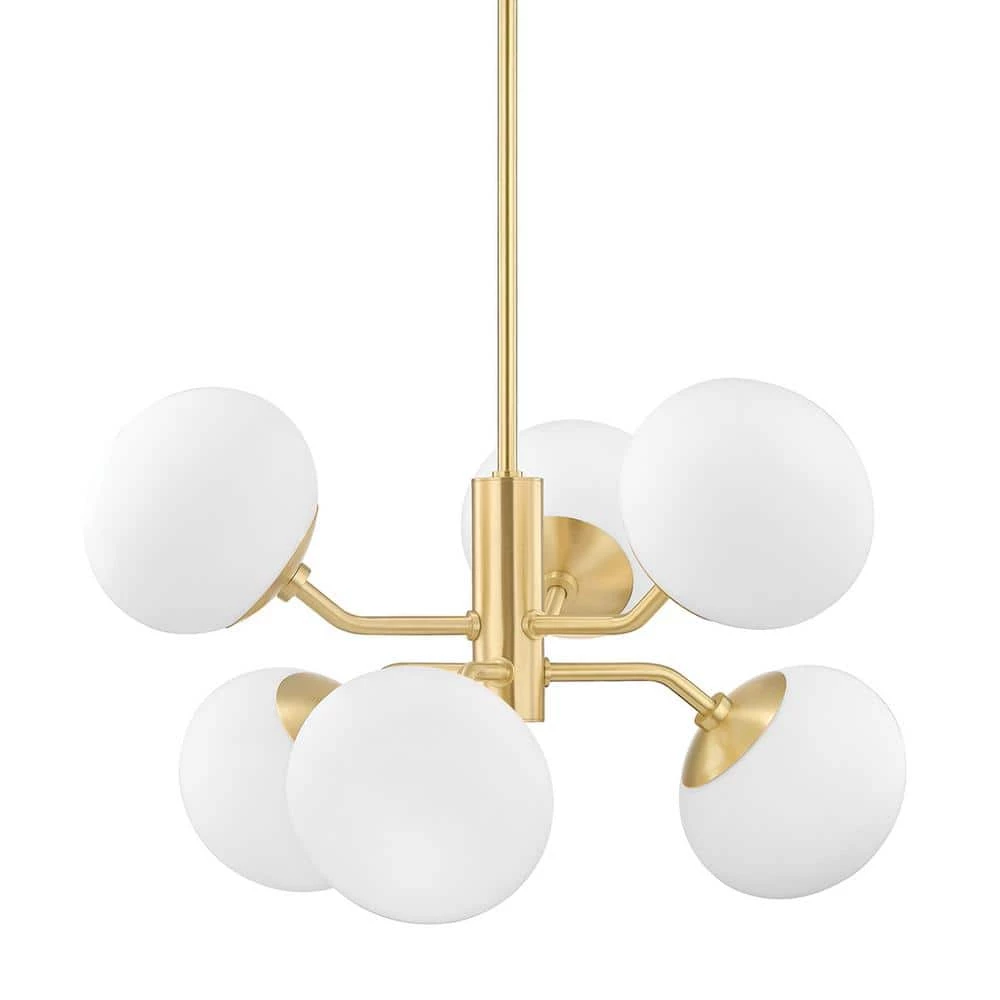 Estee 6-Light Aged Brass Chandelier with Opal Etched Glass by MITZI HUDSON VALLEY LIGHTING 3 Estee 6-Light Aged Brass Chandelier with Opal Etched Glass by MITZI HUDSON VALLEY LIGHTING