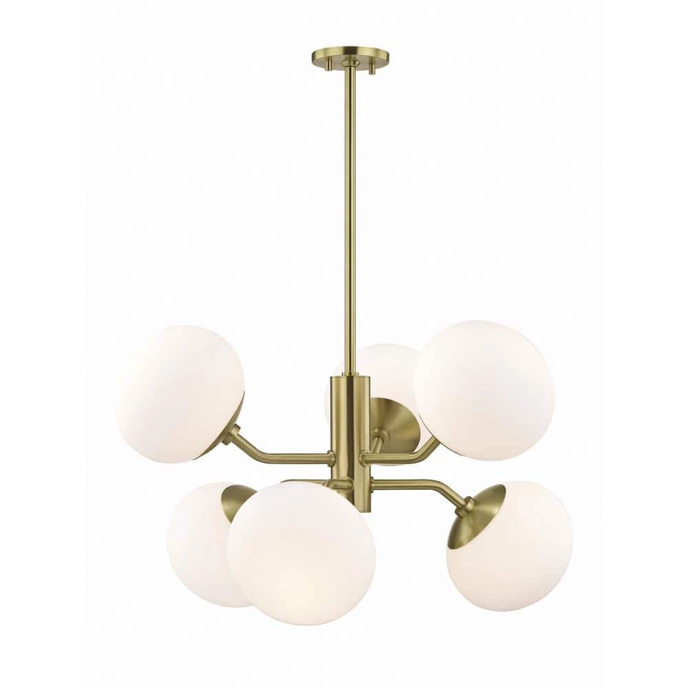 Estee 6-Light Aged Brass Chandelier with Opal Etched Glass by MITZI HUDSON VALLEY LIGHTING 4 Estee 6-Light Aged Brass Chandelier with Opal Etched Glass by MITZI HUDSON VALLEY LIGHTING - Image 2