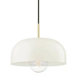 Avery 1-Light 14 in. W Aged Brass Pendant with Cream Metal Shade by MITZI HUDSON VALLEY LIGHTING -EcoSmart Sales aged brass mitzi hudson valley lighting chandeliers h199701l agb cr 4f 1000