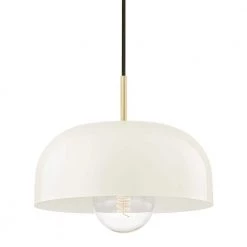 Avery 1-Light 14 in. W Aged Brass Pendant with Cream Metal Shade by MITZI HUDSON VALLEY LIGHTING