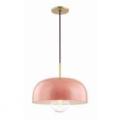 Avery 1-Light 14 in. W Aged Brass Pendant with Pink Metal Shade by MITZI HUDSON VALLEY LIGHTING -EcoSmart Sales aged brass mitzi hudson valley lighting chandeliers h199701l agb pk 4f 1000