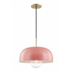Avery 1-Light 14 in. W Aged Brass Pendant with Pink Metal Shade by MITZI HUDSON VALLEY LIGHTING