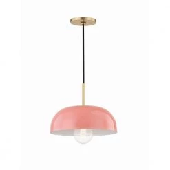 Avery 1-Light 11 in. W Aged Brass Pendant with Pink Metal Shade by MITZI HUDSON VALLEY LIGHTING