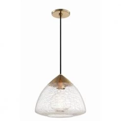 Maya 1-Light 12 in. W Aged Brass Pendant with Clear Crackle Glass Shade by MITZI HUDSON VALLEY LIGHTING