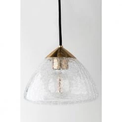 Maya 1-Light 12 in. W Aged Brass Pendant with Clear Crackle Glass Shade by MITZI HUDSON VALLEY LIGHTING -EcoSmart Sales aged brass mitzi hudson valley lighting chandeliers h216701l agb 76 1000