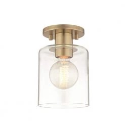 Neko 1-Light Aged Brass Semi-Flush Mount with Clear Glass by MITZI HUDSON VALLEY LIGHTING