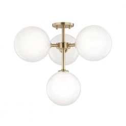 Ashleigh 4-Light Aged Brass LED Semi-Flush Mount with Clear Glass Outside Etched Glass Inside by MITZI HUDSON VALLEY LIGHTING