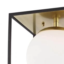 Aira 1-Light Aged Brass and Black Small Flush Mount with Opal Etched Glass and Black Accents by MITZI HUDSON VALLEY LIGHTING -EcoSmart Sales aged brass mitzi hudson valley lighting flush mount lights h141501s agb bk 4f 1000