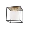 Aira 1-Light Aged Brass and Black Small Flush Mount with Opal Etched Glass and Black Accents by MITZI HUDSON VALLEY LIGHTING -EcoSmart Sales aged brass mitzi hudson valley lighting flush mount lights h141501s agb bk 64 1000