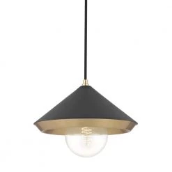 Marnie 1-Light Aged Brass Large Pendant with Black Shade by MITZI HUDSON VALLEY LIGHTING