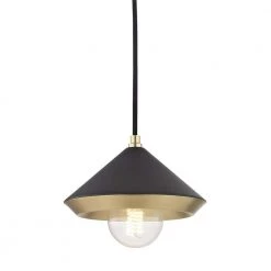 Marnie 1-Light Aged Brass Small Pendant with Black Shade by MITZI HUDSON VALLEY LIGHTING