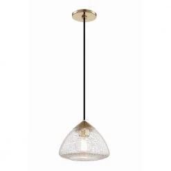 Maya 1-Light 9 in. W Aged Brass Pendant with Clear Crackle Glass Shade by MITZI HUDSON VALLEY LIGHTING