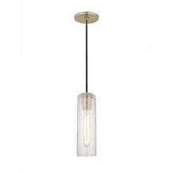 Skye 1-Light Aged Brass Pendant with Clear Crackle Glass Shade by MITZI HUDSON VALLEY LIGHTING