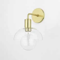 Kyla 1-Light Aged Brass Wall Sconce with Clear Glass by MITZI HUDSON VALLEY LIGHTING -EcoSmart Sales aged brass mitzi hudson valley lighting vanity lighting h107101 agb 4f 1000