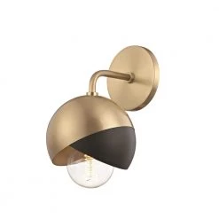 Emma 1-Light Aged Brass Wall Sconce with Black Accents by MITZI HUDSON VALLEY LIGHTING
