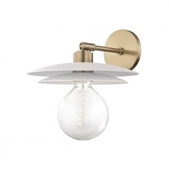 Milla 1-Light Aged Brass Large Wall Sconce with White Shade by MITZI HUDSON VALLEY LIGHTING