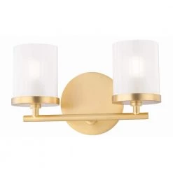 Ryan 2-Light Aged Brass Bath Light with Clear Frosted Glass Shade by MITZI HUDSON VALLEY LIGHTING