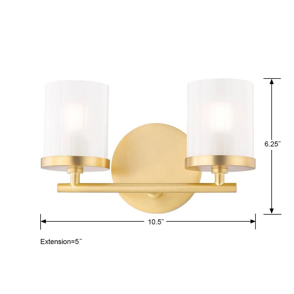 Ryan 2-Light Aged Brass Bath Light with Clear Frosted Glass Shade by MITZI HUDSON VALLEY LIGHTING 4 Ryan 2-Light Aged Brass Bath Light with Clear Frosted Glass Shade by MITZI HUDSON VALLEY LIGHTING - Image 2