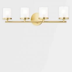 Ryan 4-Light Aged Brass Bath Light with Clear Frosted Glass Shade by MITZI HUDSON VALLEY LIGHTING 15 Ryan 4-Light Aged Brass Bath Light with Clear Frosted Glass Shade by MITZI HUDSON VALLEY LIGHTING -EcoSmart Sales aged brass mitzi hudson valley lighting vanity lighting h239304 agb 44 1000
