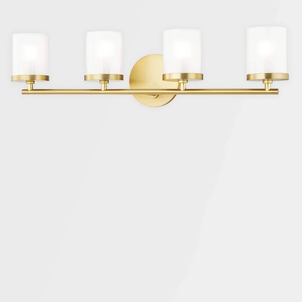 Ryan 4-Light Aged Brass Bath Light with Clear Frosted Glass Shade by MITZI HUDSON VALLEY LIGHTING 8 Ryan 4-Light Aged Brass Bath Light with Clear Frosted Glass Shade by MITZI HUDSON VALLEY LIGHTING - Image 6