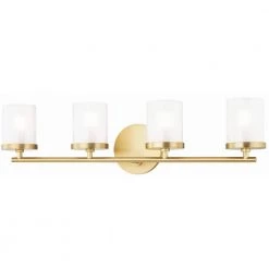 Ryan 4-Light Aged Brass Bath Light with Clear Frosted Glass Shade by MITZI HUDSON VALLEY LIGHTING