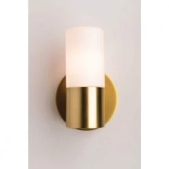 Lola 1-Light Aged Brass LED Wall Sconce with Opal Matte Glass Shade by MITZI HUDSON VALLEY LIGHTING -EcoSmart Sales aged brass mitzi hudson valley lighting wall sconces h196101 agb 76 1000