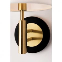 Robbie 1-Light Aged Brass/Black Wall Sconce with Off White Linen Shade by MITZI HUDSON VALLEY LIGHTING -EcoSmart Sales aged brass mitzi hudson valley lighting wall sconces h264101 agb bk 4f 1000