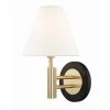 Robbie 1-Light Aged Brass/Black Wall Sconce with Off White Linen Shade by MITZI HUDSON VALLEY LIGHTING