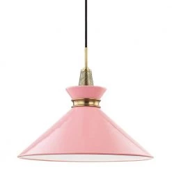 Kiki 1-Light 18 in. W Aged Brass Pendant with Pink Shade by MITZI HUDSON VALLEY LIGHTING