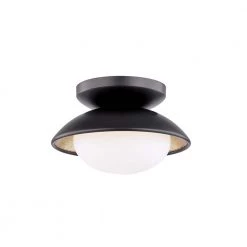 Cadence 4 in. 1-Light Black Lustro/Gold Leaf Semi-Flush Mount with Opal Matte Shade by MITZI HUDSON VALLEY LIGHTING