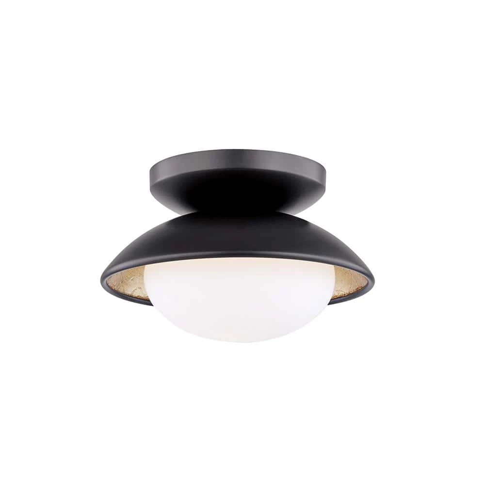 Cadence 4 in. 1-Light Black Lustro/Gold Leaf Semi-Flush Mount with Opal Matte Shade by MITZI HUDSON VALLEY LIGHTING 3 Cadence 4 in. 1-Light Black Lustro/Gold Leaf Semi-Flush Mount with Opal Matte Shade by MITZI HUDSON VALLEY LIGHTING