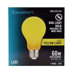 60-Watt Equivalent A19 Outdoor Bug Light Yellow LED Light Bulb (1-Pack) by EcoSmart -EcoSmart Sales bug light ecosmart bug light bulbs fg 04245 44 1000