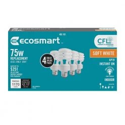 75-Watt Equivalent A19 Spiral Non-Dimmable E26 Base Compact Fluorescent CFL Light Bulb, Soft White 2700K (4-Pack) by EcoSmart 10 75-Watt Equivalent A19 Spiral Non-Dimmable E26 Base Compact Fluorescent CFL Light Bulb, Soft White 2700K (4-Pack) by EcoSmart -EcoSmart Sales ecosmart cfl bulbs esl18tm 4 esm 4f 1000