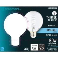60-Watt Equivalent G25 Dimmable Fine Bendy Filament LED Light Bulb Daylight (2-Pack) by EcoSmart 18 60-Watt Equivalent G25 Dimmable Fine Bendy Filament LED Light Bulb Daylight (2-Pack) by EcoSmart -EcoSmart Sales ecosmart edison bulbs g25c6e26850s c3 1000