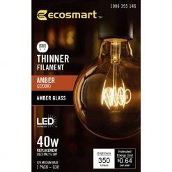 40-Watt Equivalent G30 Dimmable Horizontal Filament LED Vintage Edison Light Bulb Amber (1-Pack) by EcoSmart 18 40-Watt Equivalent G30 Dimmable Horizontal Filament LED Vintage Edison Light Bulb Amber (1-Pack) by EcoSmart -EcoSmart Sales ecosmart edison bulbs g30a5e26822w c3 1000