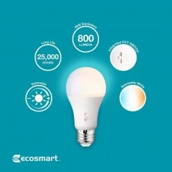 60-Watt Equivalent A19 Dimmable CEC LED Light Bulb with Selectable Color Temperature (2-Pack) by EcoSmart -EcoSmart Sales ecosmart led light bulbs 11a19060w5cct01 4f 1000