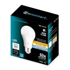 60-Watt Equivalent A19 Dimmable CEC Dusk to Dawn LED Light Bulb with Selectable Color Temperature (1-Pack) by EcoSmart 18 60-Watt Equivalent A19 Dimmable CEC Dusk to Dawn LED Light Bulb with Selectable Color Temperature (1-Pack) by EcoSmart -EcoSmart Sales ecosmart led light bulbs 11a19060wdtd001 4f 1000