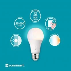 60-Watt Equivalent A19 CEC Built in Dimming LED Light Bulb with Selectable Color Temperature (1-Pack) by EcoSmart 18 60-Watt Equivalent A19 CEC Built in Dimming LED Light Bulb with Selectable Color Temperature (1-Pack) by EcoSmart -EcoSmart Sales ecosmart led light bulbs 11a19060wwall01 77 1000