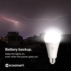 60-Watt Equivalent A21 Dimmable CEC Battery Backup LED Light Bulb with Selectable Color Temperature (1-Pack) by EcoSmart -EcoSmart Sales ecosmart led light bulbs 11a21060wcctb01 fa 1000