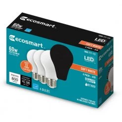 60-Watt Equivalent A19 Dimmable Frosted Glass Filament LED Light Bulb Soft White (4-Pack) by EcoSmart -EcoSmart Sales ecosmart led light bulbs 11ffa1960wesd01 4f 1000