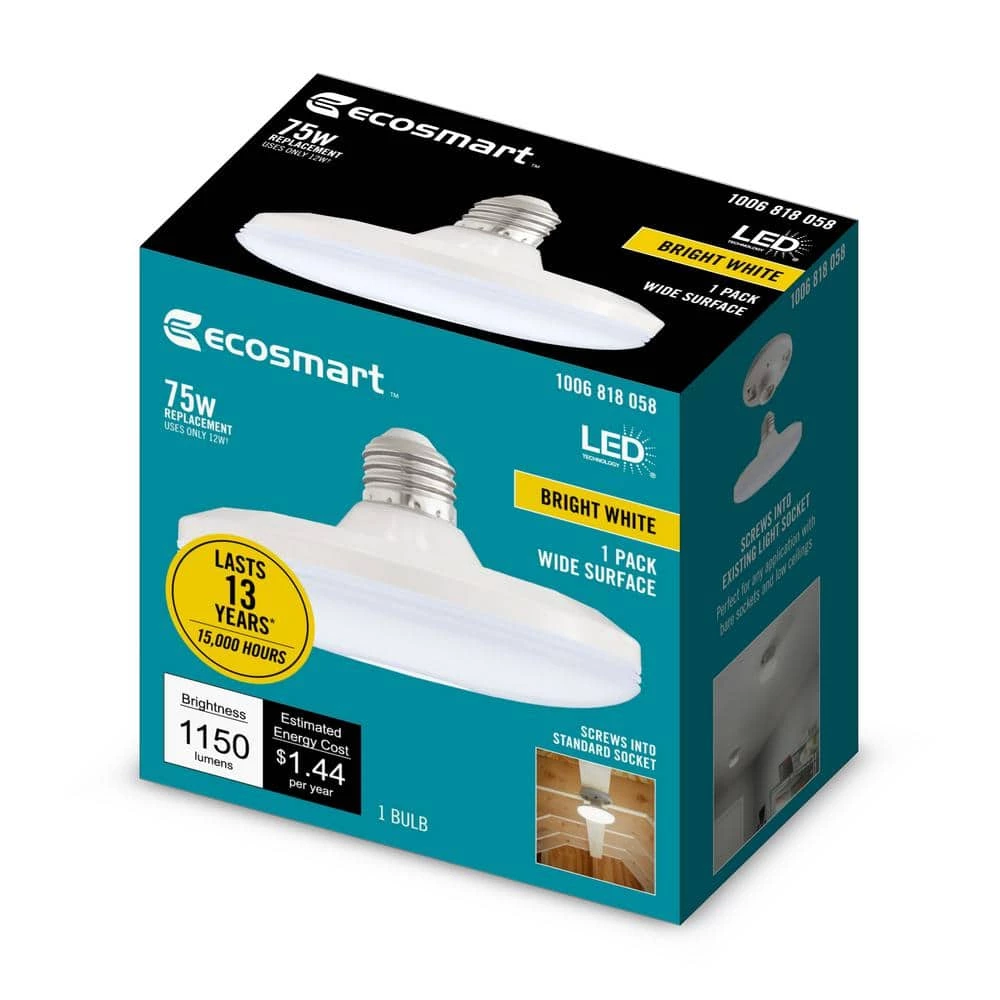 75-Watt Equivalent Wide Surface Non-Dimmable LED Light Bulb Bright White (1-Pack) by EcoSmart 11 75-Watt Equivalent Wide Surface Non-Dimmable LED Light Bulb Bright White (1-Pack) by EcoSmart - Image 9