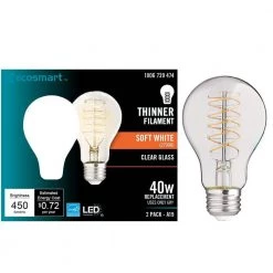 40-Watt Equivalent A19 ENERGY STAR and CEC Dimmable Fine Bendy Filament LED Light Bulb Soft White (2-Pack) by EcoSmart
