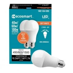 40/60/100-Watt Equivalent A19 Energy Star 3-Way LED Light Bulb Soft White (2-Pack) by EcoSmart -EcoSmart Sales ecosmart led light bulbs a7a19a100wesp01 1d 1000