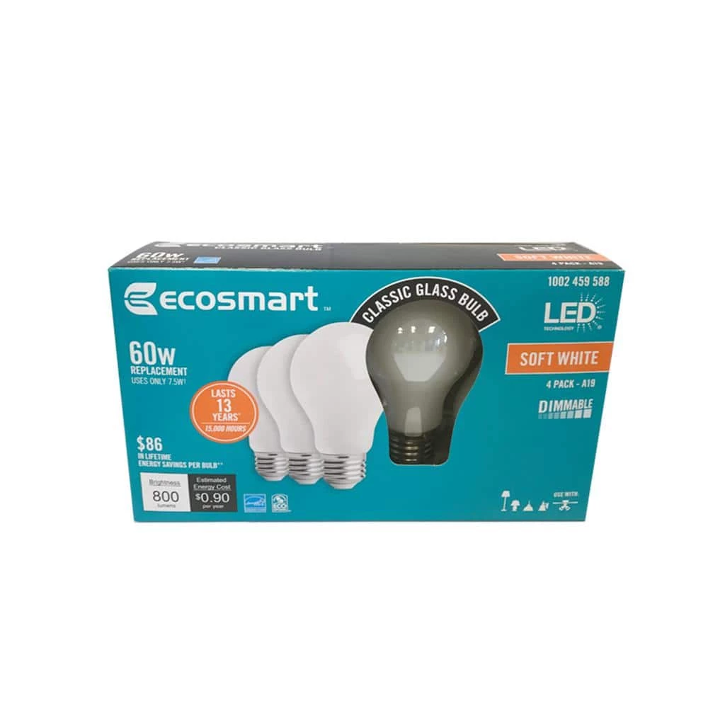 60-Watt Equivalent A19 Dimmable ENERGY STAR Frosted Filament LED Light Bulb in Soft White (8-Pack) by EcoSmart 6 60-Watt Equivalent A19 Dimmable ENERGY STAR Frosted Filament LED Light Bulb in Soft White (8-Pack) by EcoSmart - Image 4